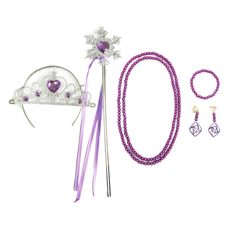 WISH Star Wish Crown Magic Wand Purple Pearl Necklace Ear Clip suit Princess Asha Purple Clothing Accessories