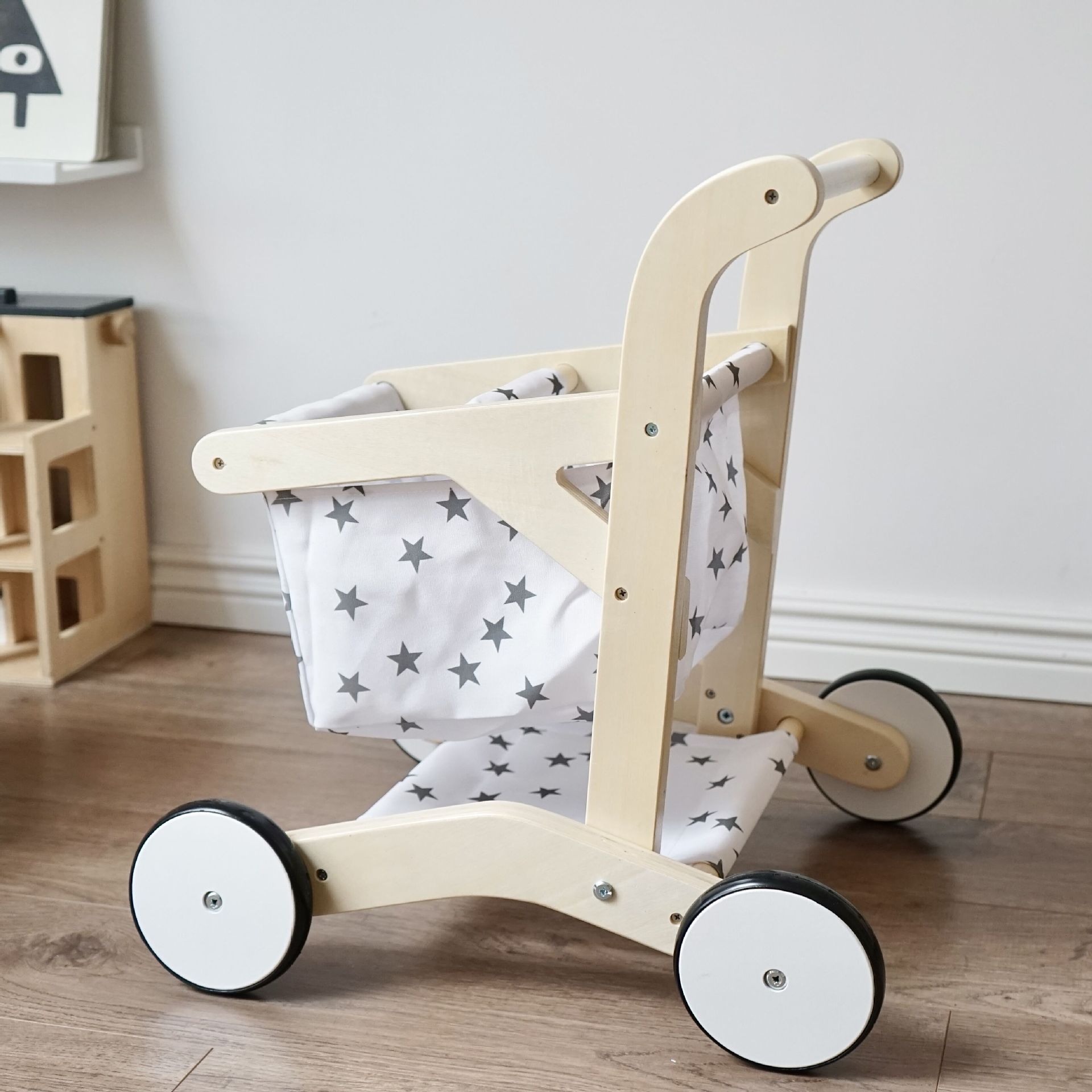 Picture of Wooden Children's Shopping Cart Toys Boys and Girls Simulation Supermarket Cart Play House Walker Toy Set
