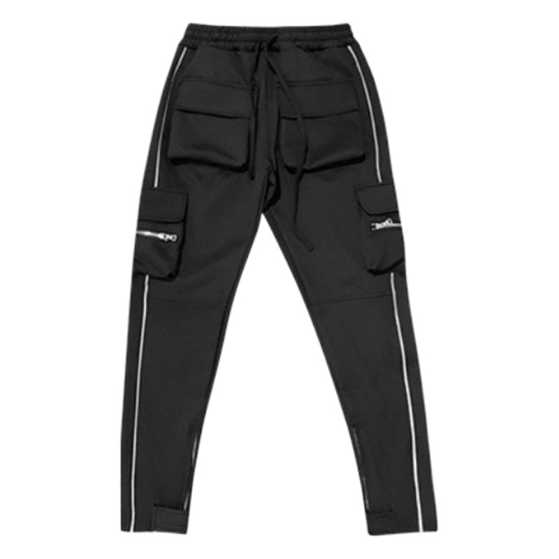 Foreign Trade Cross-border Spring and Autumn Tooling Pants Men's Trendy Brand Elastic Multi-bag Reflective Straight Sports Fitness Casual Pants