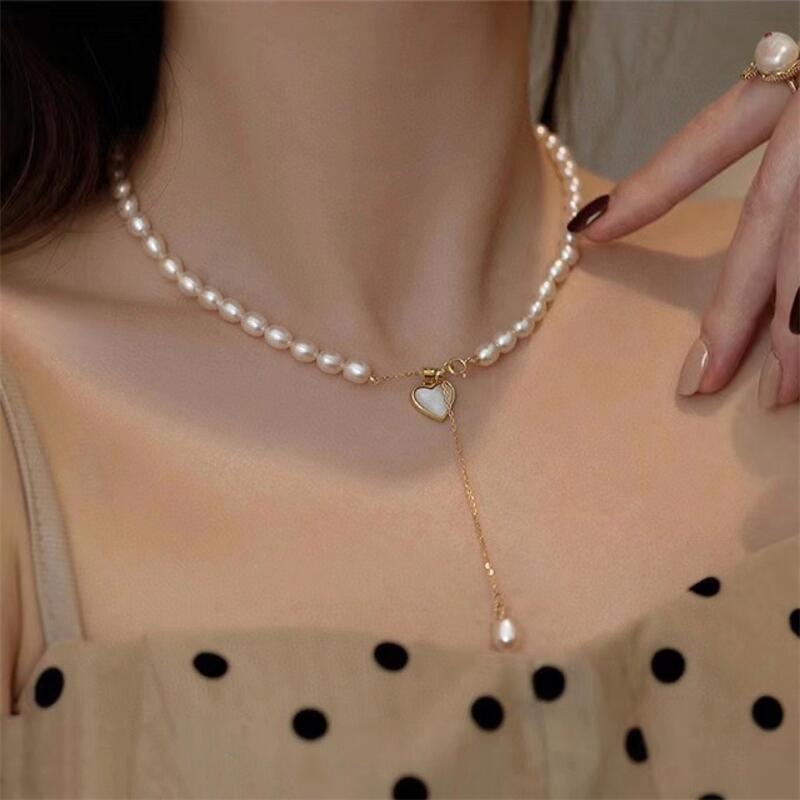Picture of Zhuji New Freshwater Pearl Necklace Natural Heart-Shaped White Mother-in Gentle Retro Tail Adjustable 5-6mm
