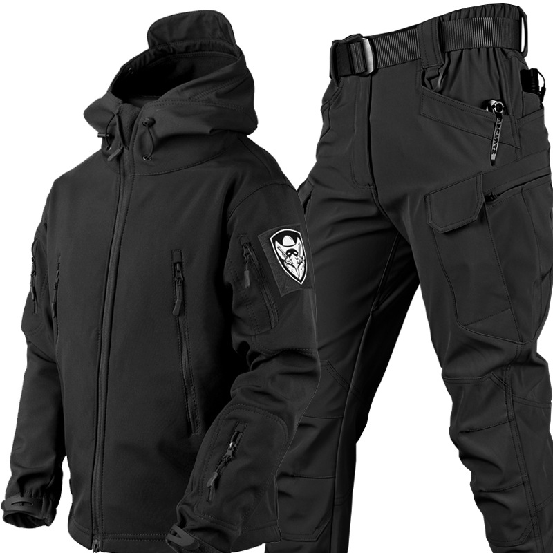 Picture of Cross-Border Wholesale Outdoor Sharkskin Soft Shell Jacket Suit for Men and Women, Camouflage Velvet Jacket