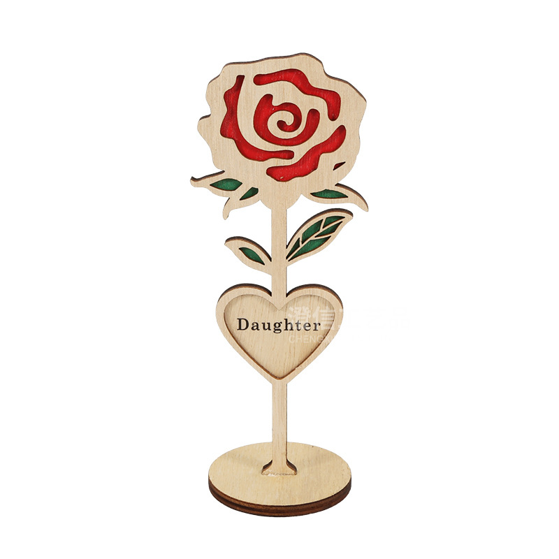 Picture of Father's Day Gift Wooden Ornaments Ins Style Rose Home Light Luxury Decorative Desktop Ornaments Wooden Crafts