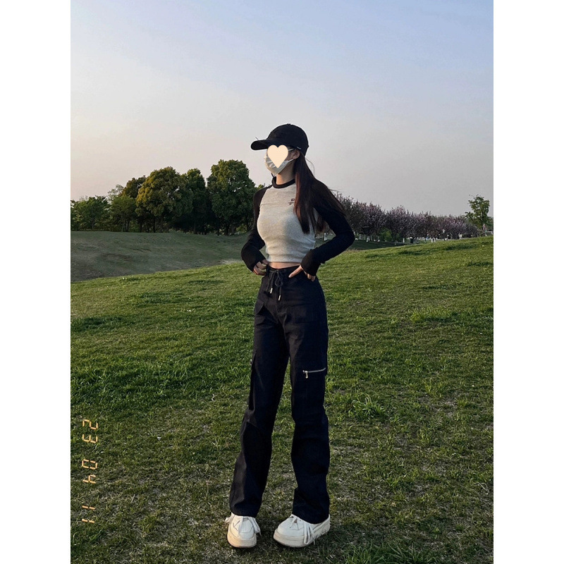 2025 New Casual Korean Style American Style Wide Leg Craft Pants Women's Spring and Autumn High Waist Slimming Small Outdoor Wide Trendy