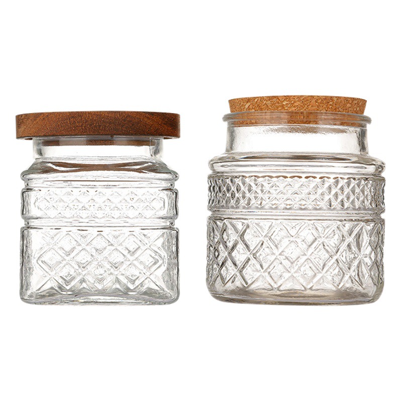 Glass Bottle Storage Jar Household Square Dried Fruit with Lid Transparent Bamboo Lid Pickle Jar Sealed Tea Jar