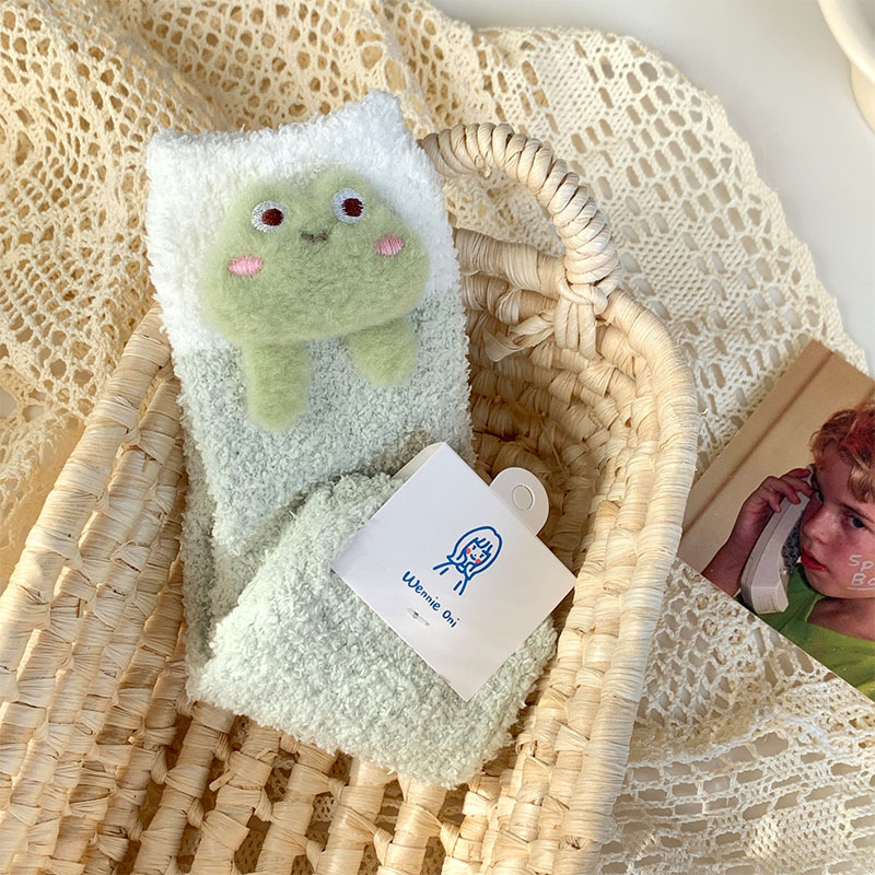 Picture of Cute Coral Fleece Socks Women's Three-dimensional Cartoon Doll Winter fleece-lined Thickened Warm Postpartum Home Sleep Socks
