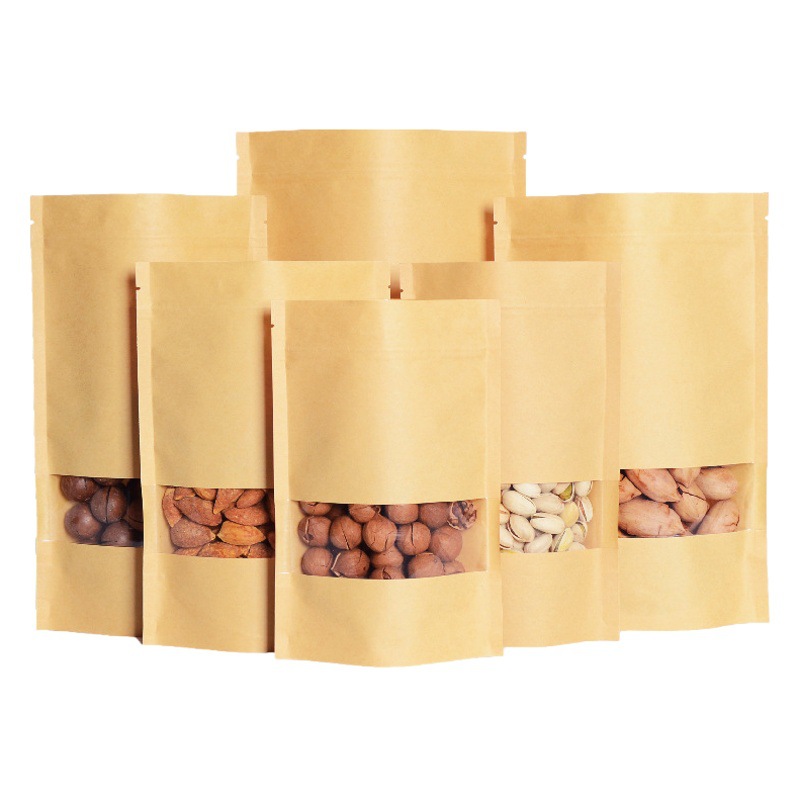 Kraft Paper Self-sealing Bag Thickened Window Kraft Paper Bag Nut Food Packaging Bag Tea Sealed Bag