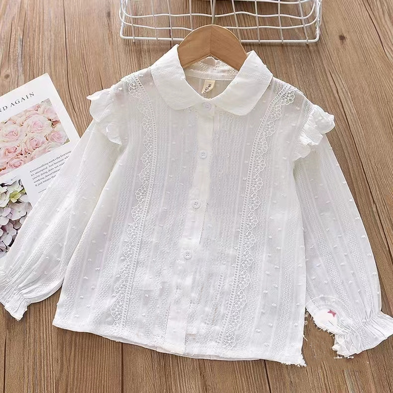 Picture of Children's Shirt White Long Sleeve Spring and Autumn Class Clothing Performance Clothing Lace Girl Student Clothing 2024 New Style Girl's Spring and Autumn