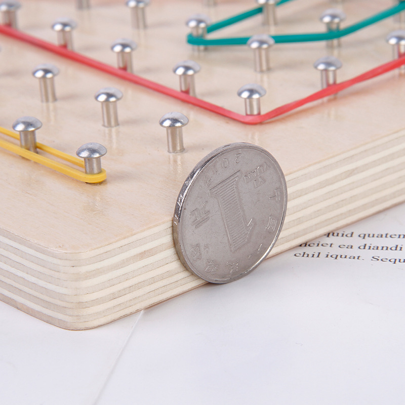 Picture of Wooden Early Education Mathematics Nail Board Geometry with Card Graphics Creative Rubber Band Nail Board Kindergarten Montessori Teaching Aids