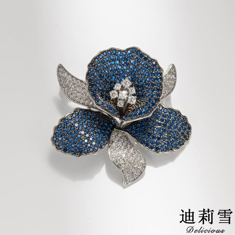 Picture of Deli Snow Paris Jewelry Show Heavy Industry Gradient Gem Design Peony Flower Brooch Luxury Coat Pin Buckle