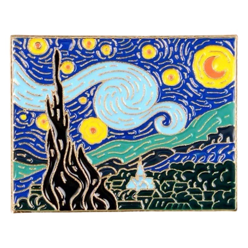 Van Gogh Oil Painting Brooch Sun Moon Star Cartoon Art Creative Metal Pendant Badge Badge Accessories Collar Pin