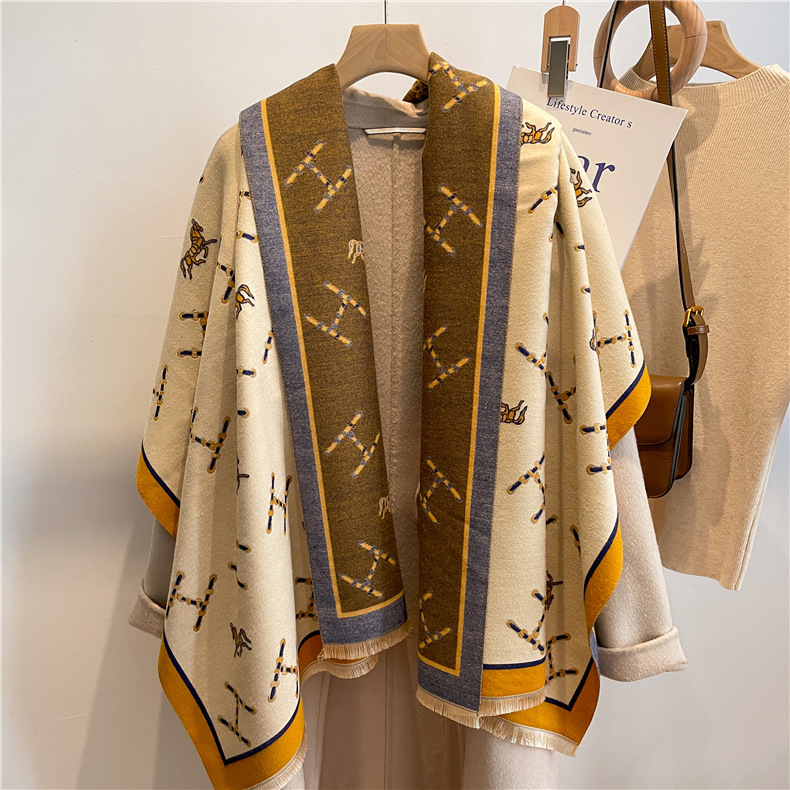 Picture of 2024 New Fashionable Big-Name Versatile Orange High-End Wool Cashmere Shawl Scarf for Women Winter Dual Use