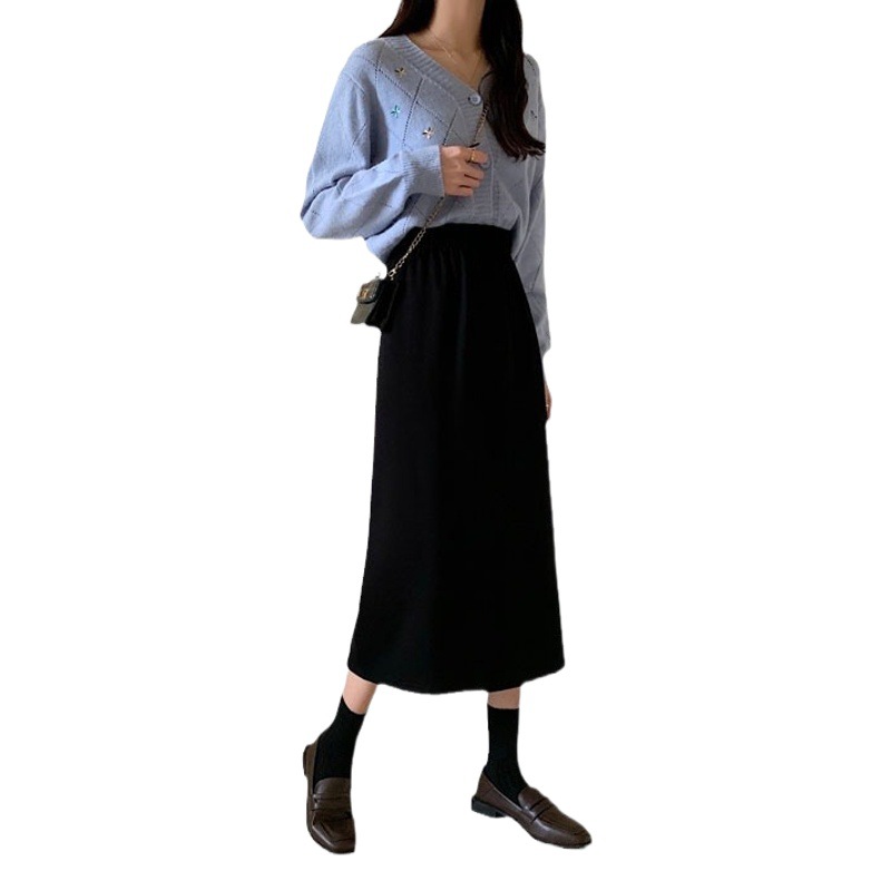 Autumn 2024 New Korean Style Loose plus size High Waist Mid-length A- line Skirt Women's Small Fashion Skirt