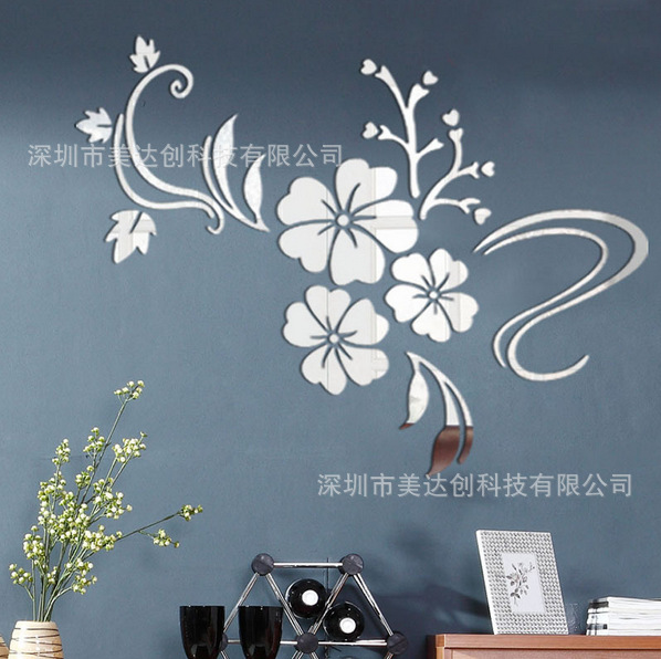 Three-Dimensional Cross-Border 3D Crystal Acrylic Wall Stickers Romantic Flower Vine Mirror DIY Wall Stickers Manufacturer
