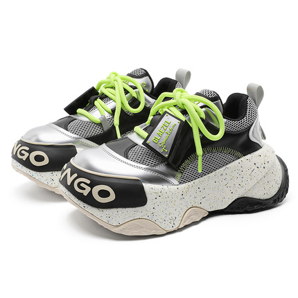 2025 New Thick-Soled Small Height-Increasing Sports Paint Non-Drying Color-Blocking Mesh Breathable Thick-Soled Casual Dad Shoes