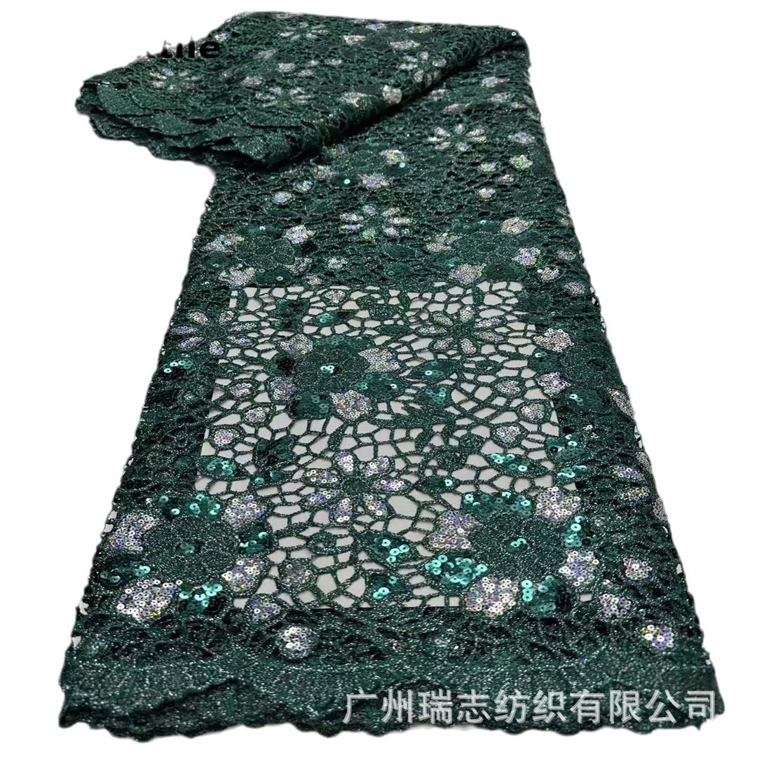 Picture of Nigeria Hollow Sequin Water Soluble Embroidered Cloth African Wedding Dress Dress Lace Fabric african lace