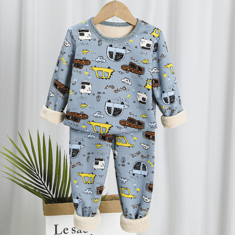 Picture of Children's thermal underwear children's clothing fleece-lined thickened suit boys' autumn clothes long pants girls' winter clothes bottoming two-piece suit fashion