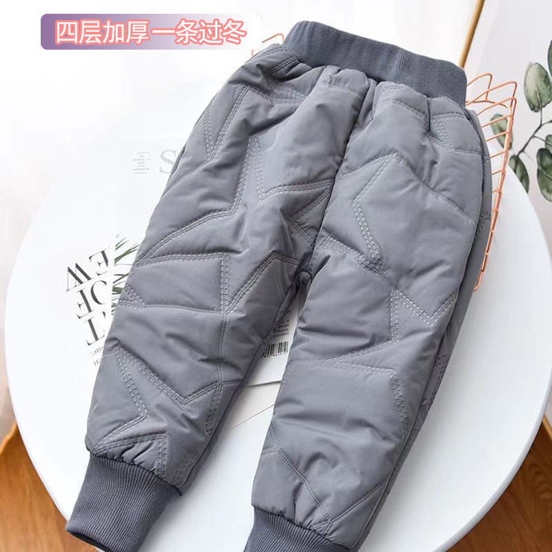 Picture of Girls' Four-Layer Thickened Cotton Pants for Winter Outer Wear One Pant for Winter, CUHK Children's Northern Integrated fleece-lined Pants for Boys