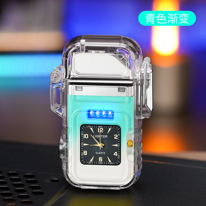 Picture of New waterproof lighter with dial transparent shell double arc charging cigarette lighter with COB strong light lighting wholesale