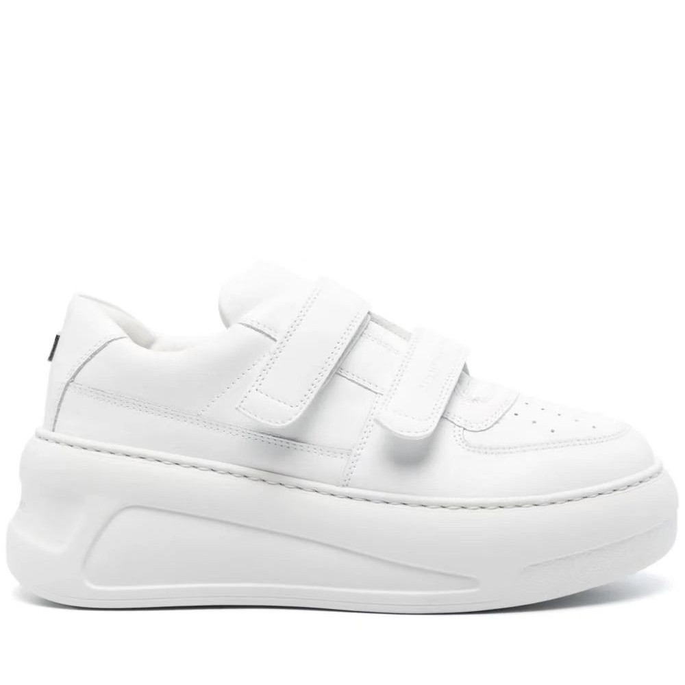 Picture of Guangzhou Ding Version White Shoes for Women with 7cm Height Increase Metal Smiley Toe Layer Cowhide Sneakers Thick Sole Velcro Trbottomy and Cool