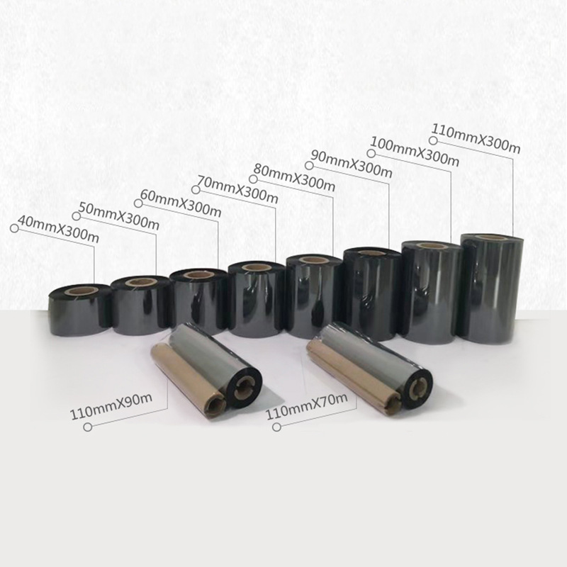 Picture of 110*300 wax-based carbon tape thermal transfer coated paper tag label paper bar code black wax-based printer ribbon