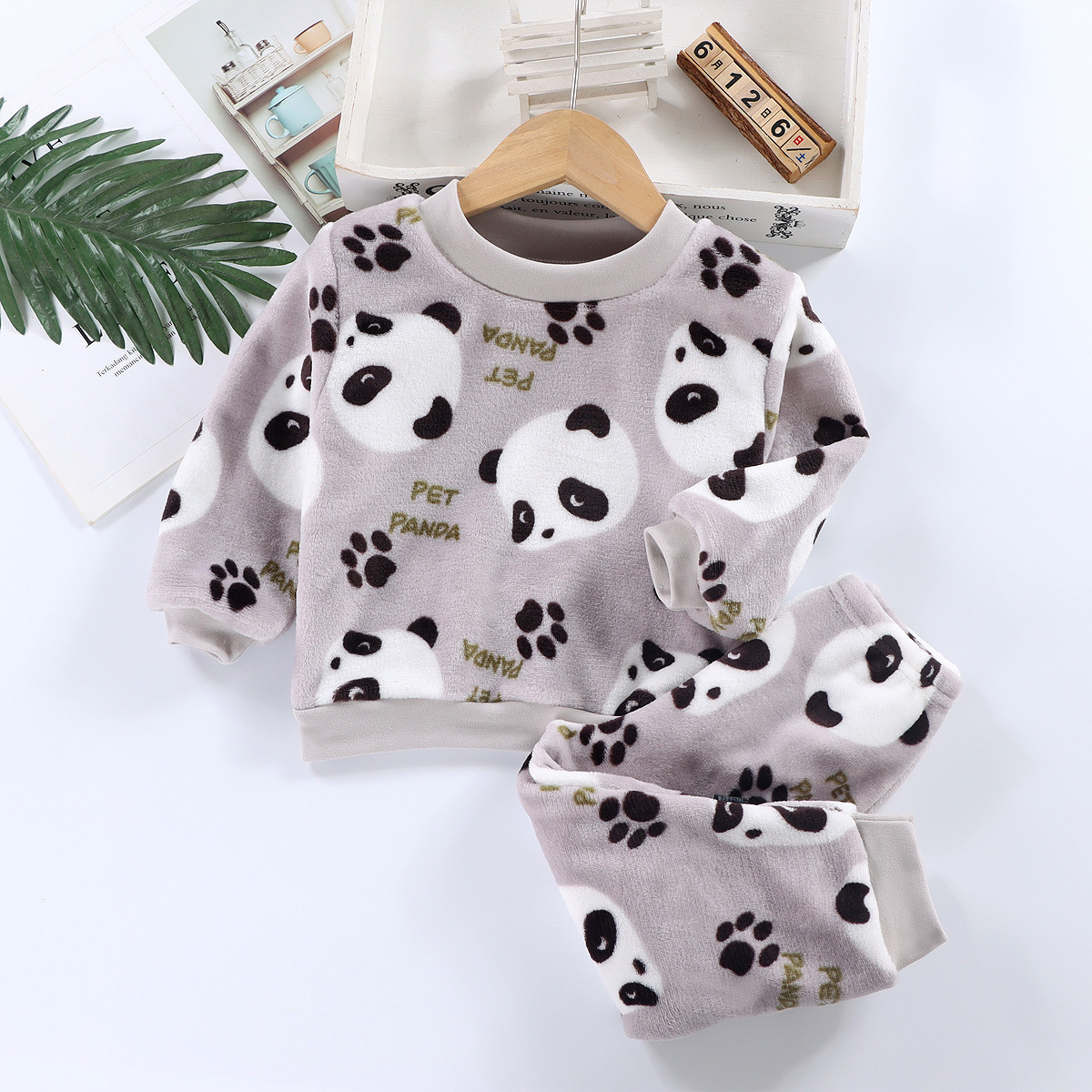 Picture of Children's Autumn and Winter Warm Flannel Suit, Quilted and Thickeneded Home Clothes, Autumn Clothes and Long Trousers, Boys and Girls Intimates Set