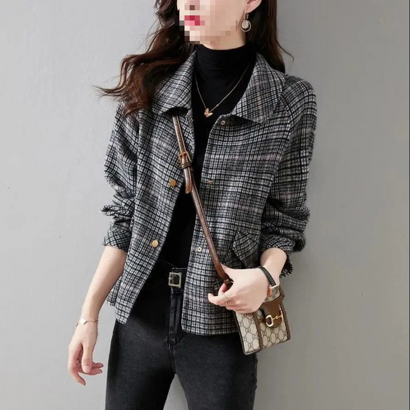 Chanel Style Coat Women's 2024 Spring and Autumn Korean-style All-match Short High-end Plaid Coarse Woolen Top