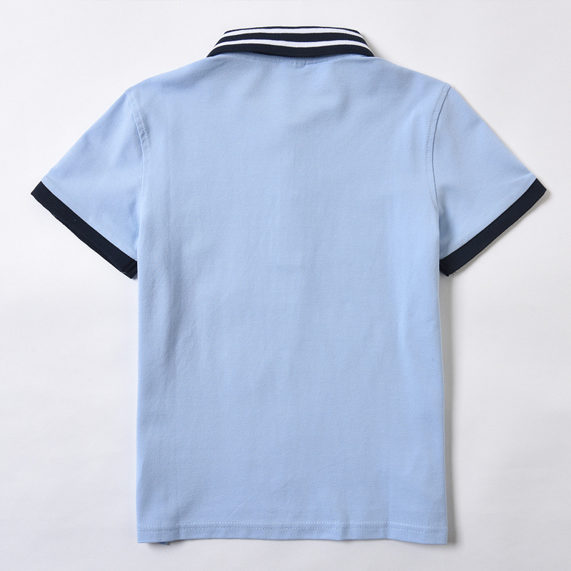 Picture of Children's polo shirt short sleeve light blue summer boys' and girls' cotton lapel T-shirt sky blue primary school uniform t