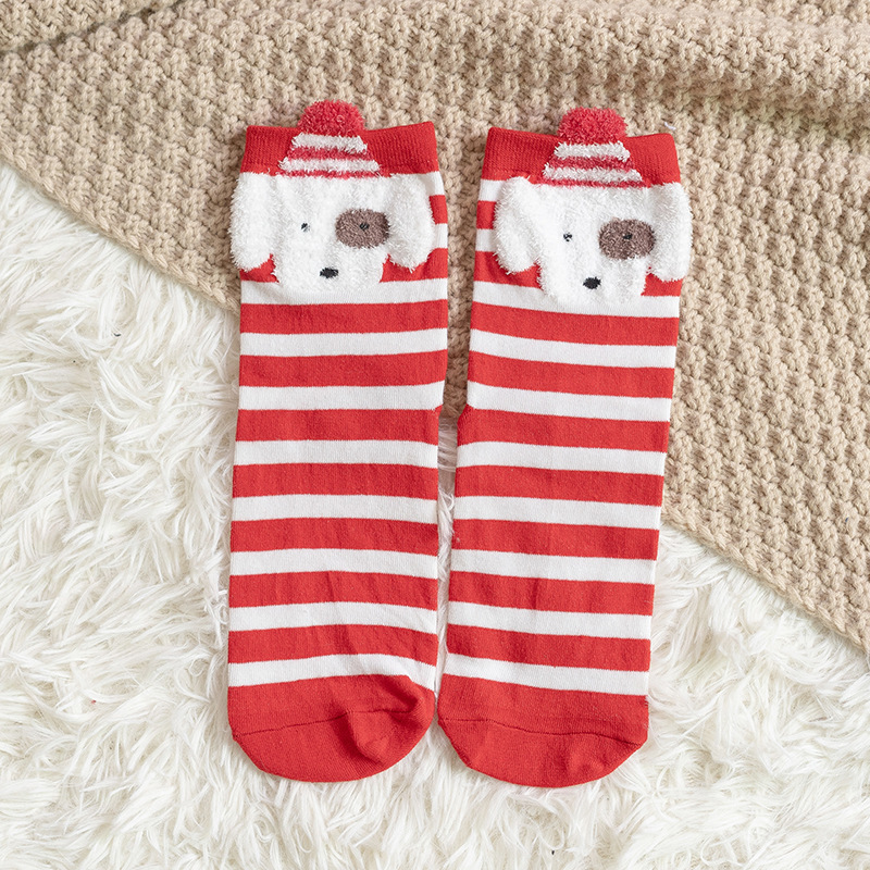 Picture of Christmas socks women's autumn and winter New Year festive women's socks Japanese cotton socks three-dimensional cartoon elk cross-border Women's Mid-calf length socks