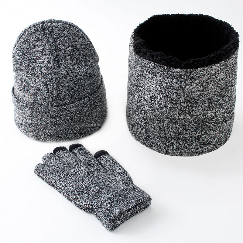 Picture of Cross-border exclusive winter Amazon European and American wool scarf thickened warm knitted hat scarf gloves three-piece set