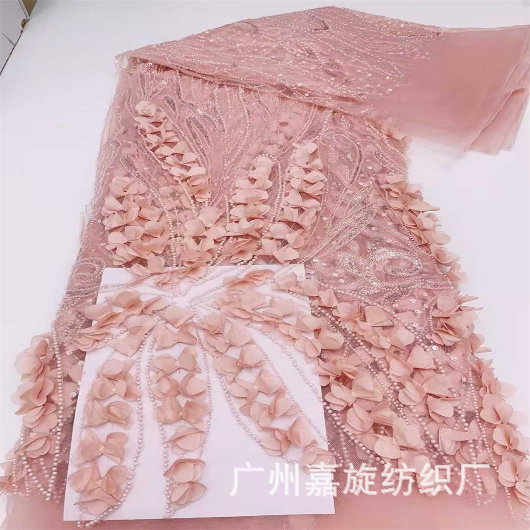 Picture of European and American Stereo Flower Beaded Mesh Embroidery Lace Fabric High Set Dress dress Stage Fashion Embroidered Cloth
