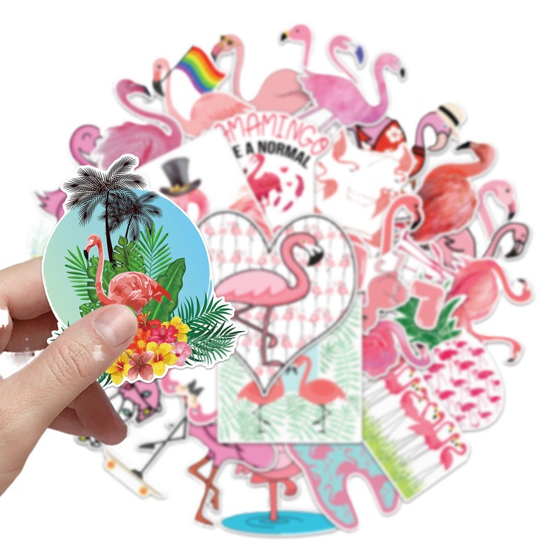 50 Flamingo Graffiti Personality Cross-border Cartoon Animal Creative DIY Skateboard Water Cup Luggage Sticker Wholesale