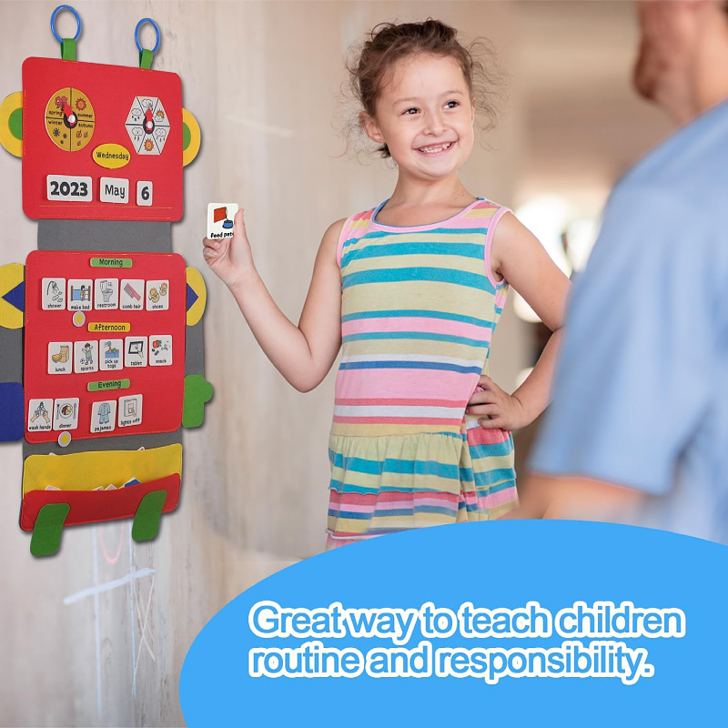 Early Education Props Montessori Non-Woven Handmade DIY Weather Creative Felt Timetable Pendant Robot