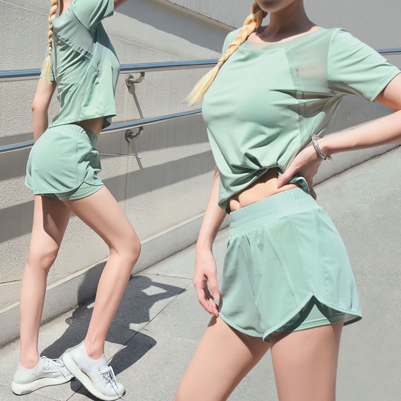 Internet Celebrity Yoga Clothing Suit Women's Mesh Breathable Quick-Drying Clothing Short-Sleeved Shorts Running Clothing Women's Fitness Clothing Sports Suit
