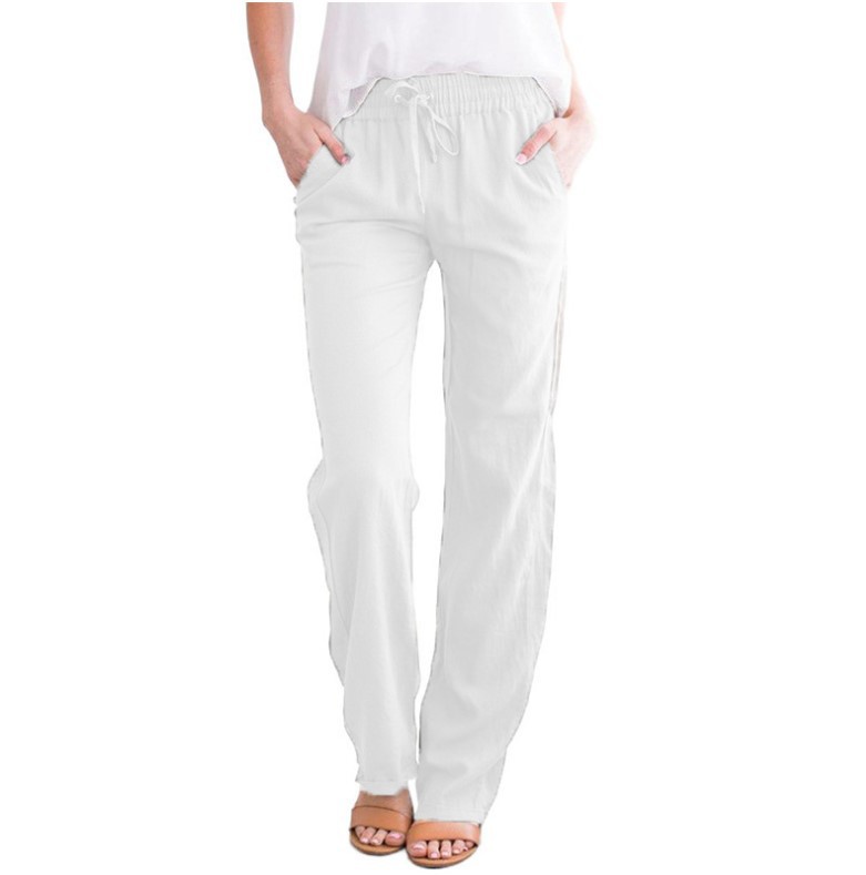 Picture of 2025 Cross-Border Ebay Amazon Wish Spring and Summer New Pure Color Cotton and Linen Loose Drawstring Casual Wide-Leg Pants for Women