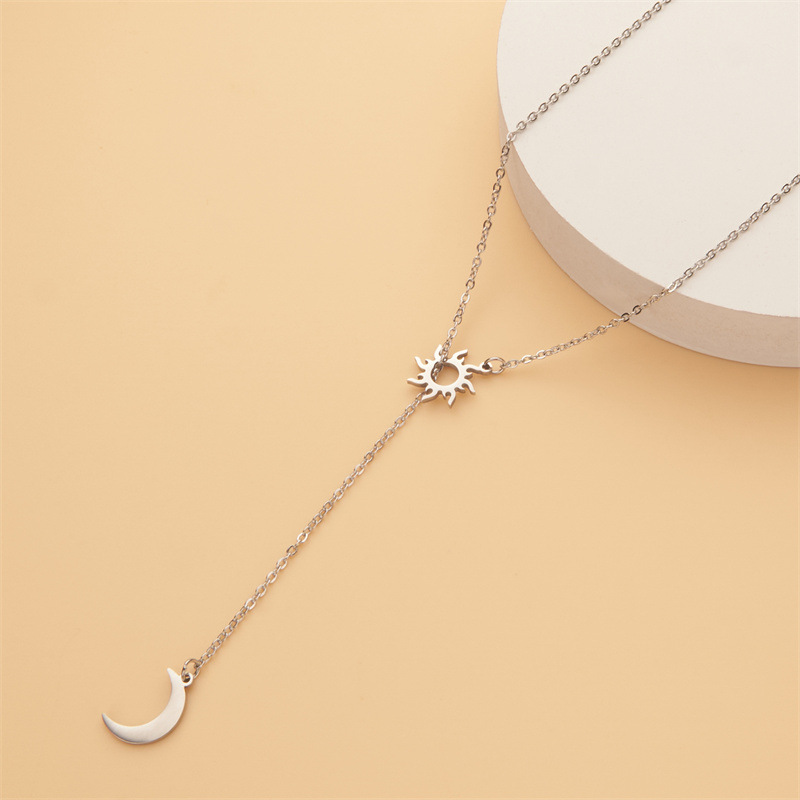 Picture of Charming Color Jewelry Amazon Hot Selling Women's Stainless Steel Simple Clavicle Chain Sun Moon Long Necklace