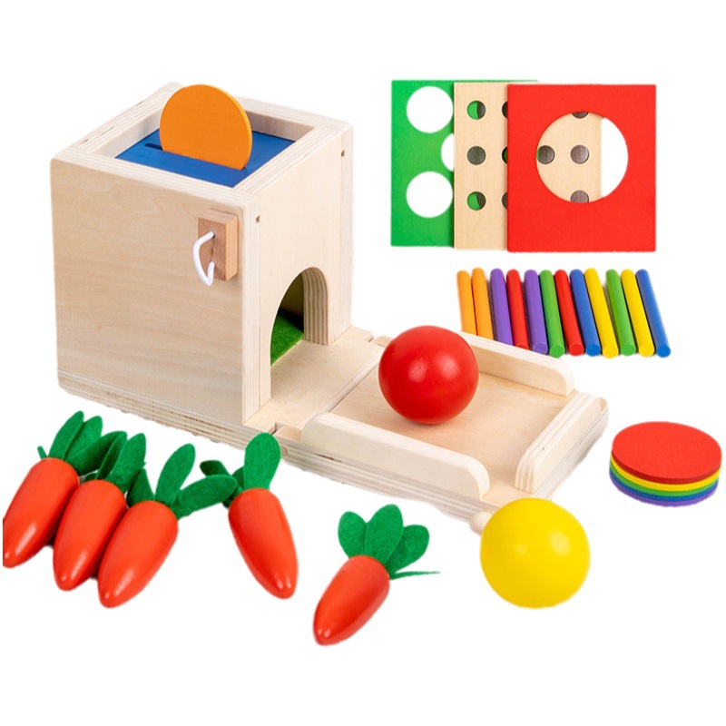 Montessori Four-In-One Coin Box Multi-Functional Stick Pulling Carrot Young Kidsren Building Blocks Color Matching Intelligence Box Toy