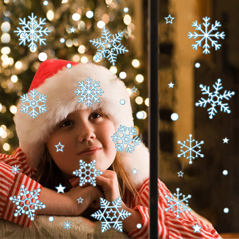 Christmas Snowflake Electrostatic Stickers Gold and Silver Snowflake Pieces Christmas Decorative Glass Window Stickers Blue and White Snowflake Stickers