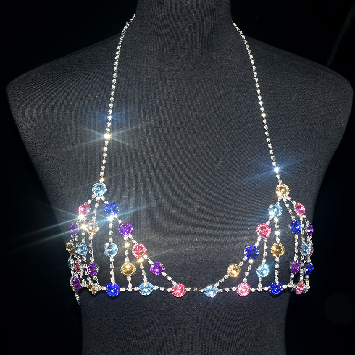 Picture of European and American body chain jewelry sexy personality color large accessories rhinestone beach bra underwear show body chain