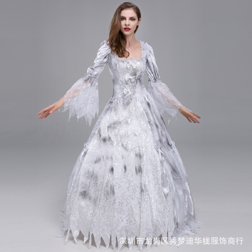 Grey New Halloween Costume Horror Ghost Bride dress Ghost Zombie Costume Fancy Dress Costume