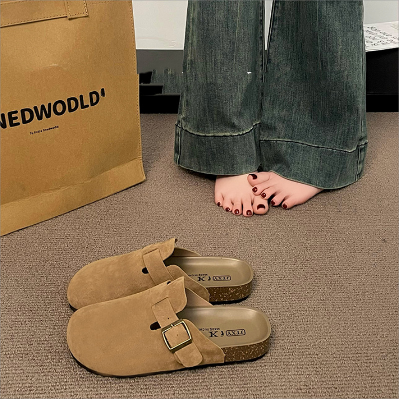 Birkenth Shoes Women's 2024 Spring New Outfit Thick-soled Soft-soled Birkenth Baotou Half Slippers Slip-on Lazy Single-layer Shoes