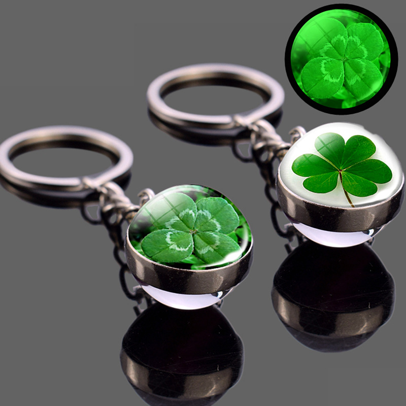 Luminous Four-leaf Clover Keychain Luminous Lucky Crystal Ball Keychain Ireland St. Patrick's Day Gift