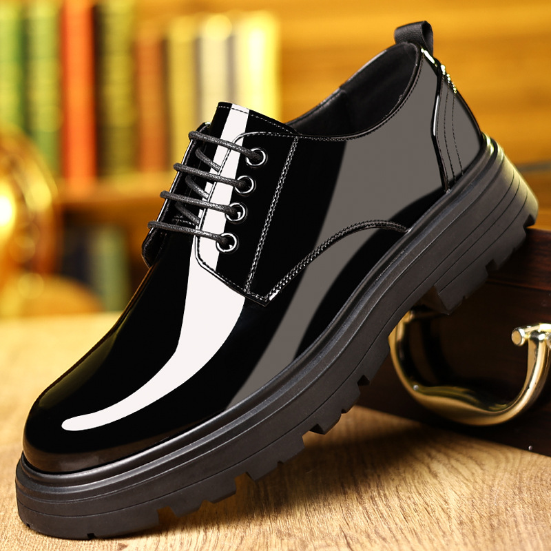 Thick-soled formal business casual British leather shoes men's patent leather suit shoes big head bright face groom wedding shoes a generation of hair