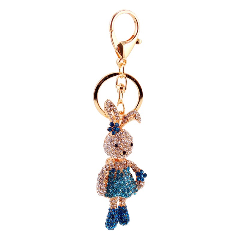 Creative Cute Cartoon Rhinestone Long Leg Rabbit Car Keychain Women's Bag Pendant Accessories Gift 229