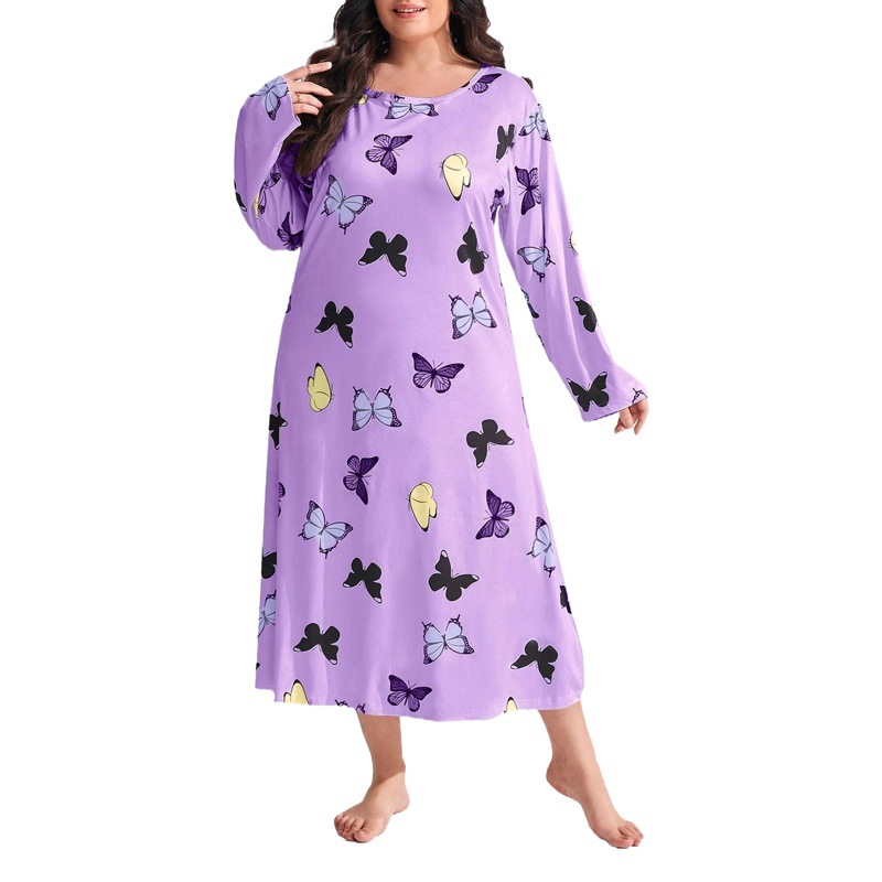 2025 European and American Fat Woman Female Amazon Long Sleeve Butterfly Heart Leopard Print Shoulder plus size Long Nightdress dress