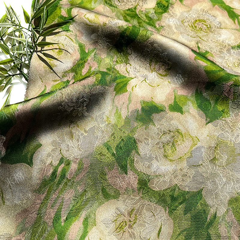 Spring flower shadow human silk jacquard fragrant cloud yarn fabric new Chinese style shirt vest cheongsam handmade fabric