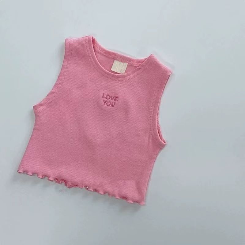 Picture of Summer New Thin Girls' Pure Cotton Fashionable Heart Cut Out Fashion Personalized Vest Kidsren's Baby Short Tops Trendy