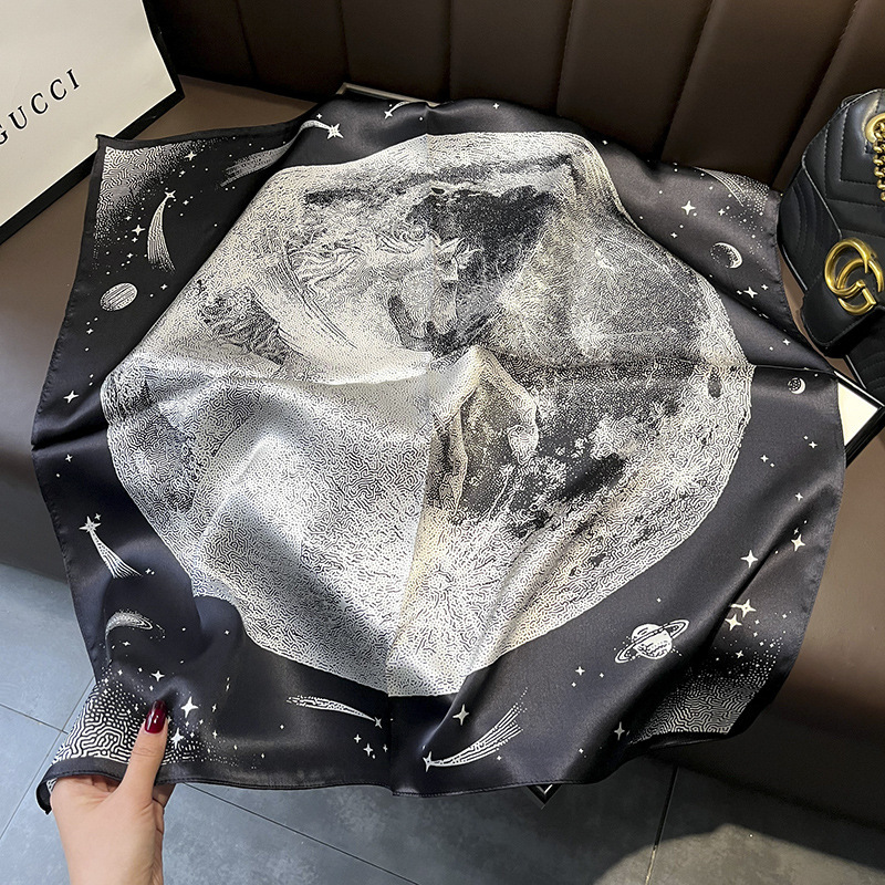 Picture of Spring and Autumn Thin Japanese and Korean Sweet Champagne Color Small Floral Silk Mulberry Silk 70cm Square Scarf Silk Scarf Hair Band Headwear Women