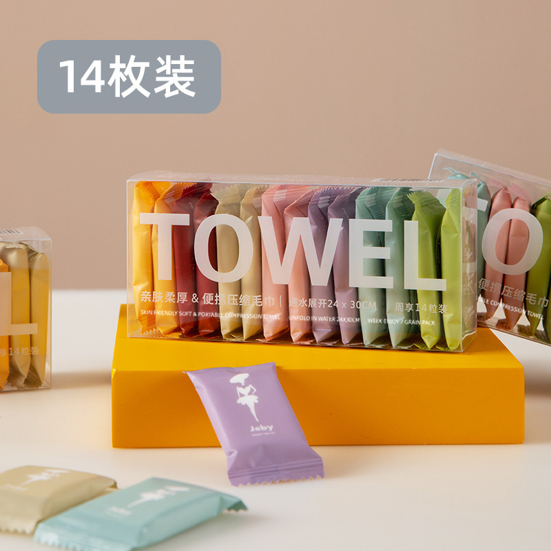 Picture of Compressed Towel Travel Pack Disposable Compressed Face Washing Towel Portable Thickened Candy Cleansing Towel Compressed Small Square Towel