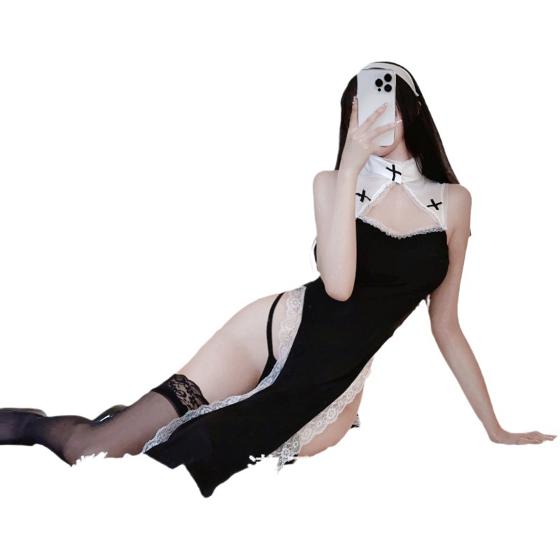 God's Punishment * Nuns Uniform Sexy Cosplay Hollow-out Uniform Home Furnishing Free Opening Seduction Passion