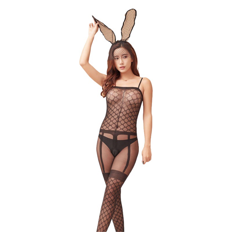 Kaiyue Sex Women's Underwear Sexy Transparent Mesh Uniform Temptation Strap Jacquard Open File Silk Stockings 8104